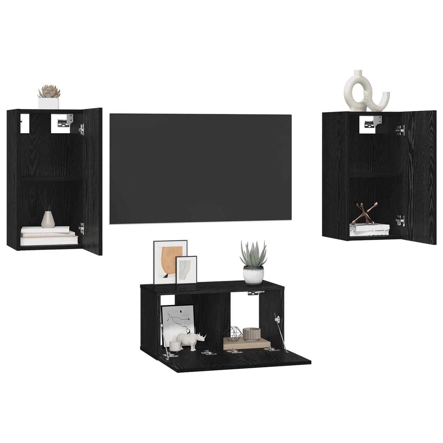 Meuble TV vidaXL 3 pcs aspect chêne noir bois d'ingénierie