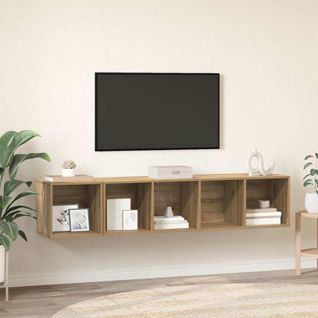 vidaXL TV-Schrank Set Wandmontiert 2 pcs Artisan-Eiche Holzwerkstoff