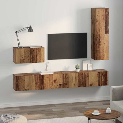 vidaXL Meuble TV mural 4 pcs Montage mural Bois de récupération Bois d'ingénierie