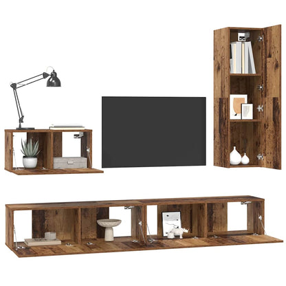 vidaXL Meuble TV mural 4 pcs Montage mural Bois de récupération Bois d'ingénierie
