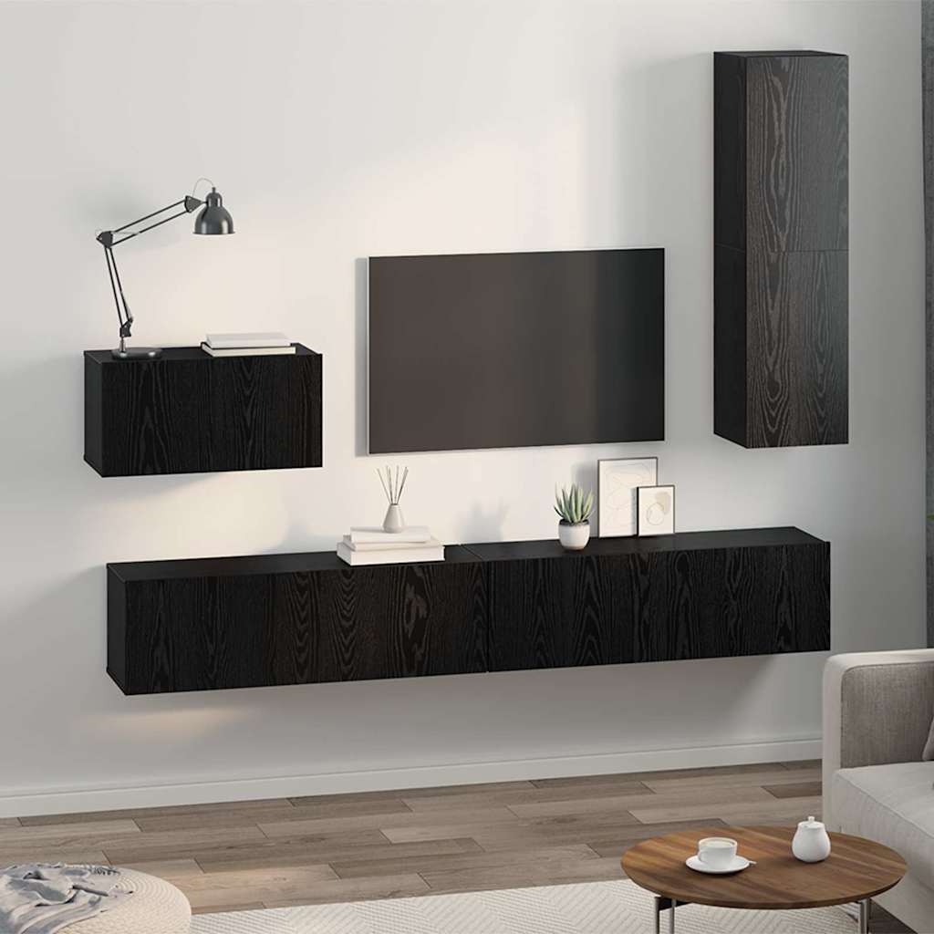 vidaXL Wand-TV-Schrank 4 pcs Schwarz Eichen-Optik Holzwerkstoff