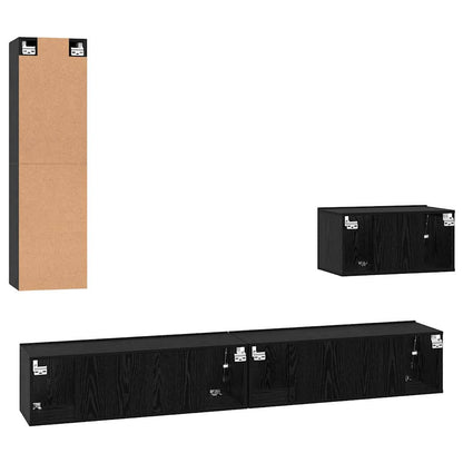 vidaXL Wand-TV-Schrank 4 pcs Schwarz Eichen-Optik Holzwerkstoff