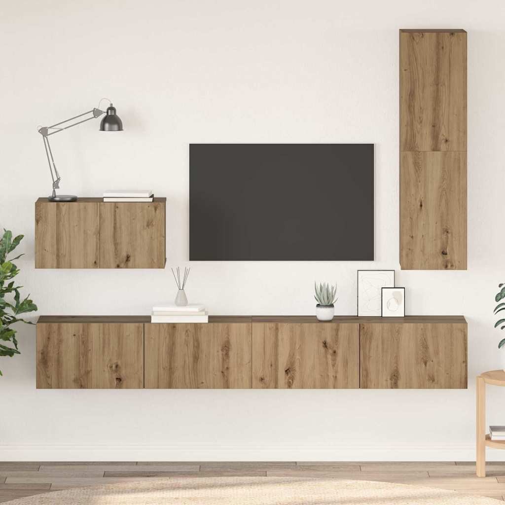 vidaXL Meuble TV mural fixé au mur 4 pcs Chêne artisanale Bois d'ingénierie