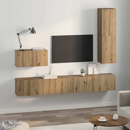 vidaXL Meuble TV mural fixé au mur 4 pcs Chêne artisanale Bois d'ingénierie