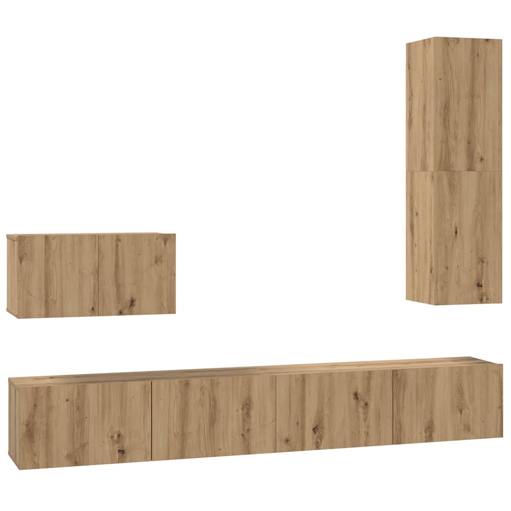 vidaXL Meuble TV mural fixé au mur 4 pcs Chêne artisanale Bois d'ingénierie