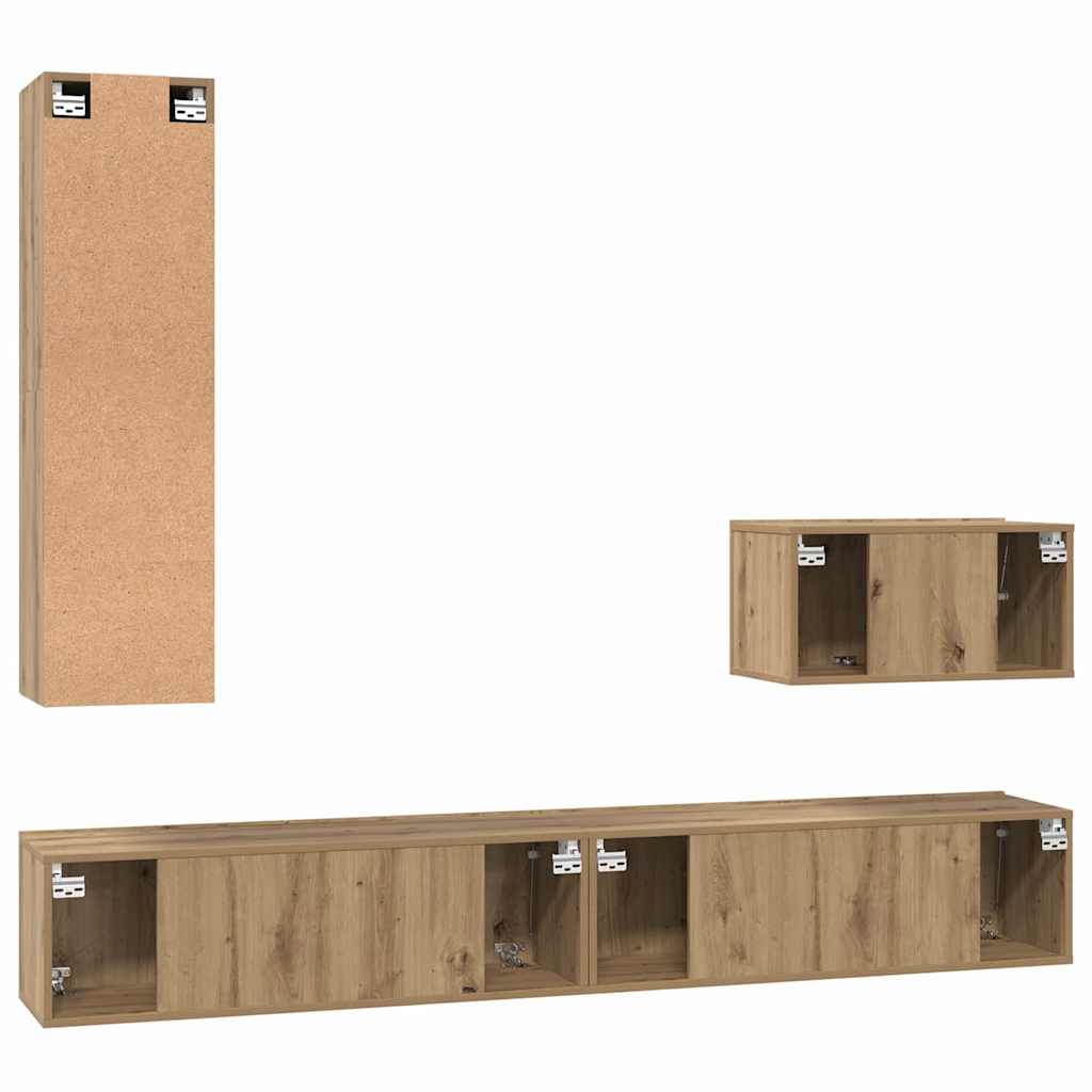 vidaXL Meuble TV mural fixé au mur 4 pcs Chêne artisanale Bois d'ingénierie