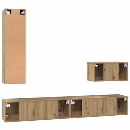 vidaXL Meuble TV mural fixé au mur 4 pcs Chêne artisanale Bois d'ingénierie