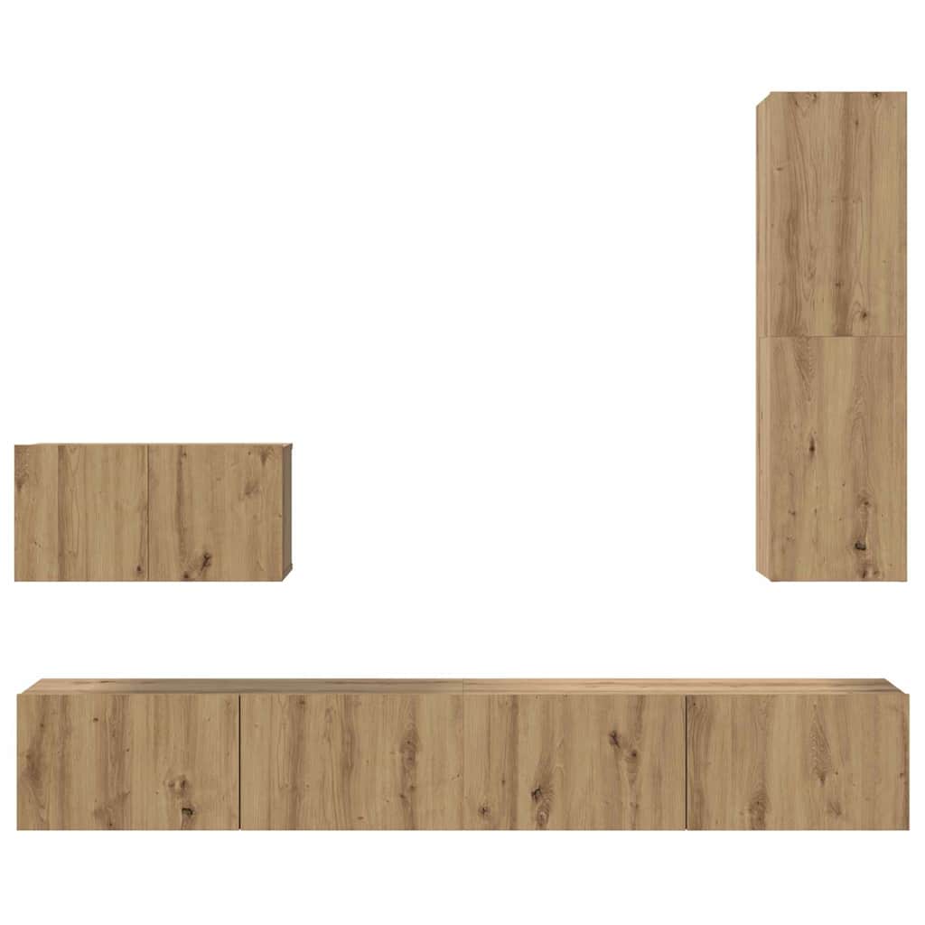 vidaXL Meuble TV mural fixé au mur 4 pcs Chêne artisanale Bois d'ingénierie