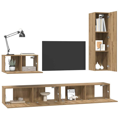 vidaXL Meuble TV mural fixé au mur 4 pcs Chêne artisanale Bois d'ingénierie