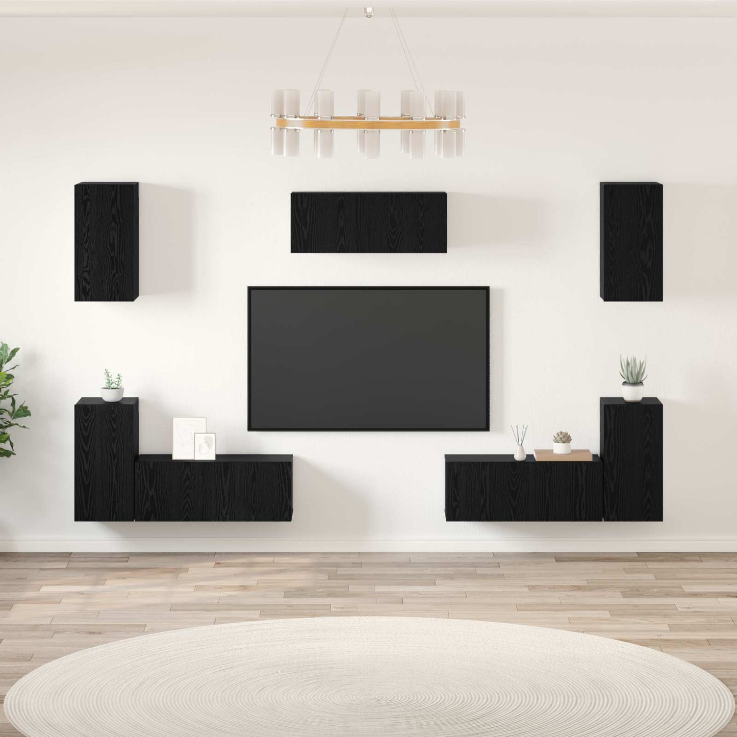 vidaXL TV-Schrankset 7 pcs Schwarz Eichen-Optik Holzwerkstoff