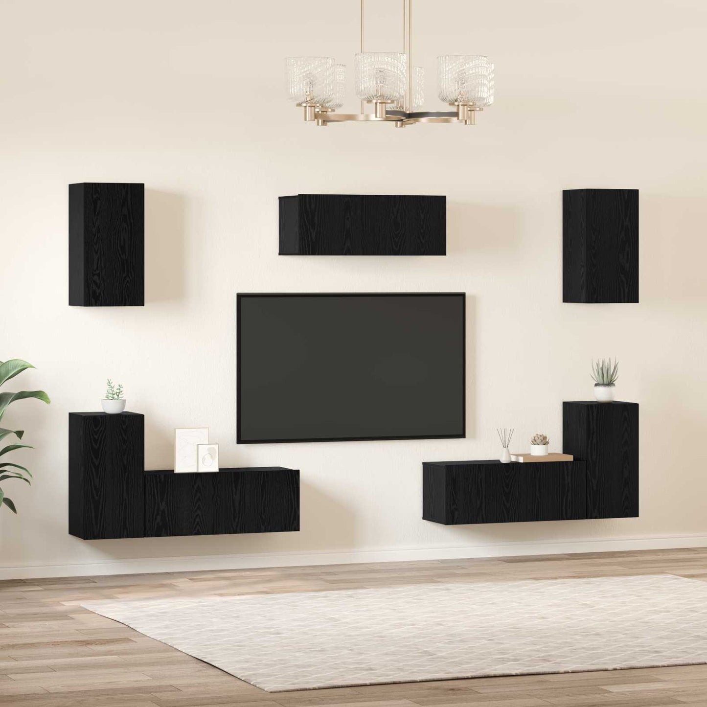 vidaXL TV-Schrankset 7 pcs Schwarz Eichen-Optik Holzwerkstoff