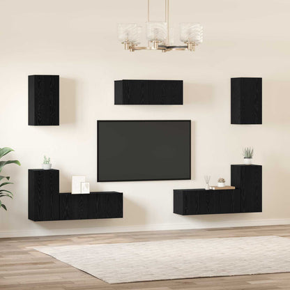 vidaXL TV-Schrankset 7 pcs Schwarz Eichen-Optik Holzwerkstoff