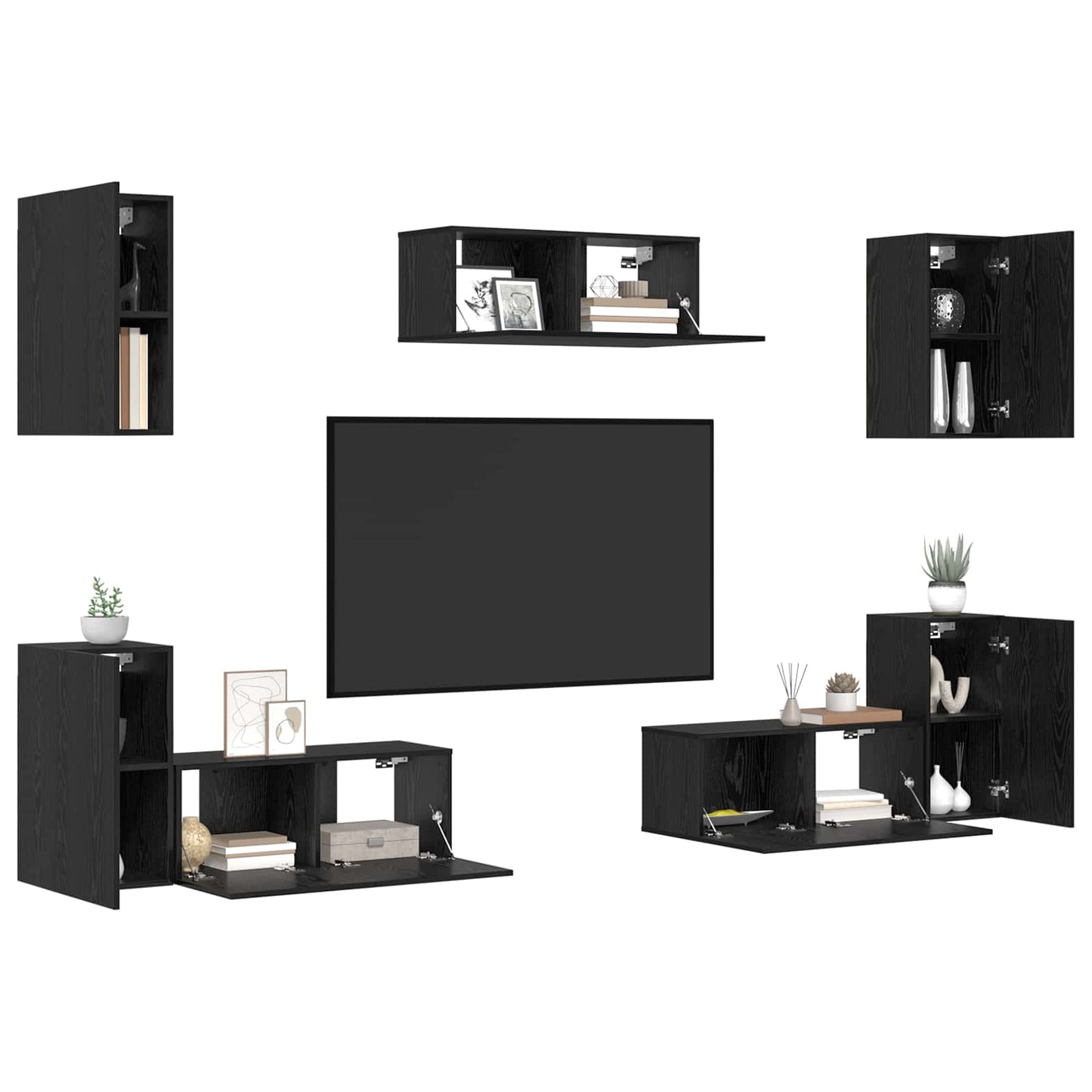 vidaXL TV-Schrankset 7 pcs Schwarz Eichen-Optik Holzwerkstoff