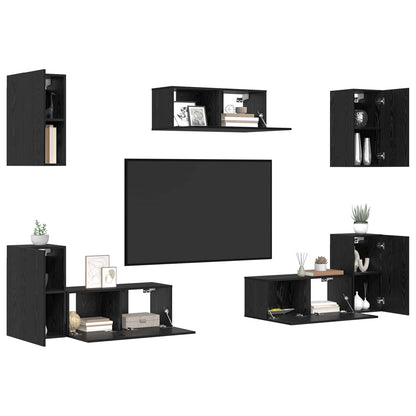 vidaXL TV-Schrankset 7 pcs Schwarz Eichen-Optik Holzwerkstoff