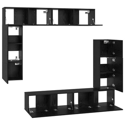 vidaXL TV-Schrankset 8 pcs Schwarz Eichen-Optik Holzwerkstoff