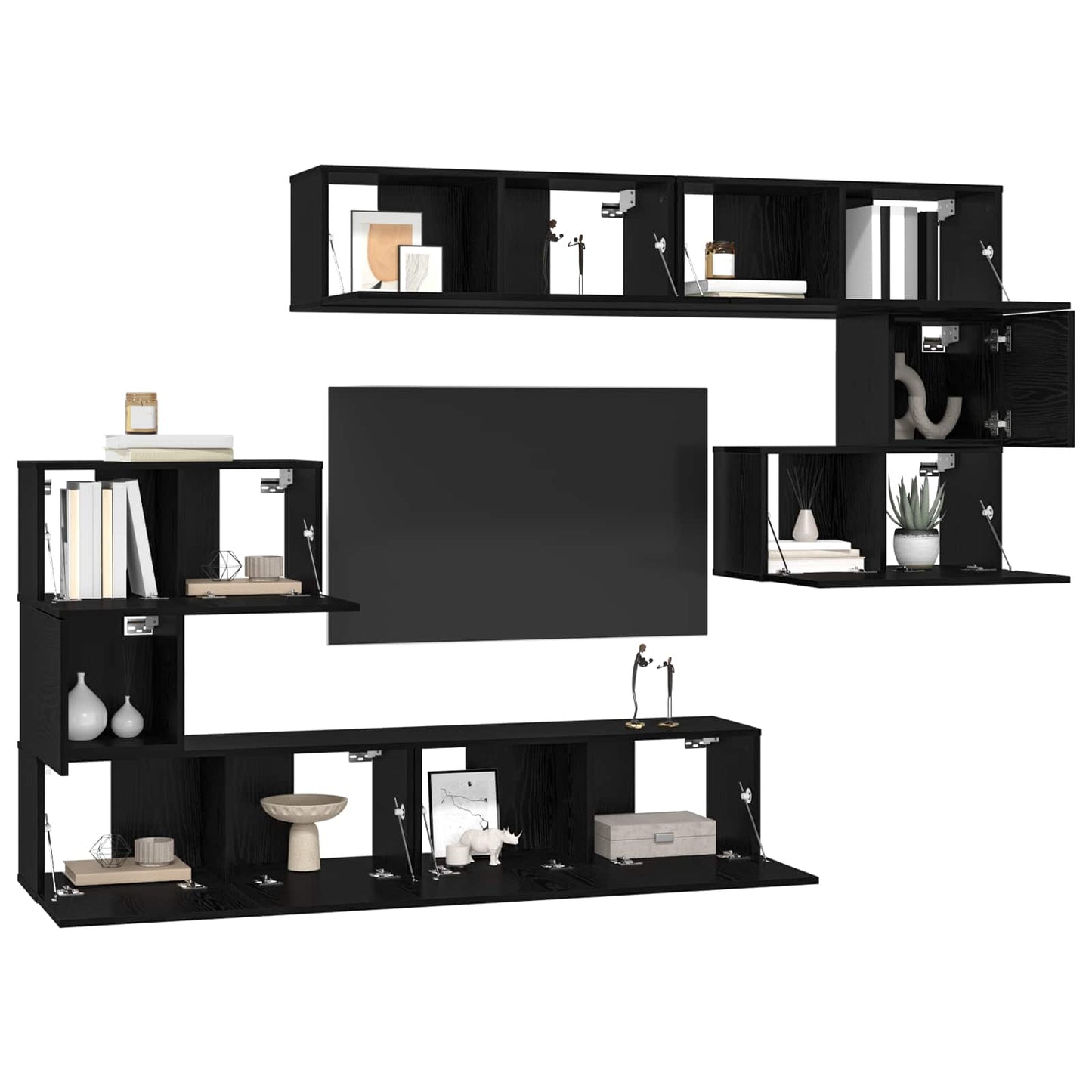 vidaXL TV-Schrankset 8 pcs Schwarz Eichen-Optik Holzwerkstoff