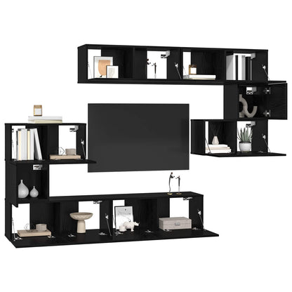 vidaXL TV-Schrankset 8 pcs Schwarz Eichen-Optik Holzwerkstoff