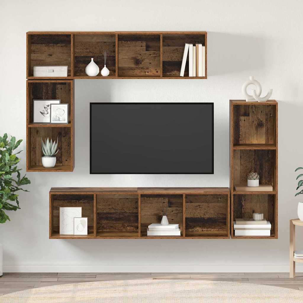 vidaXL TV-Schrankset Wandmontiert 4 pcs Altholz Holzwerkstoff