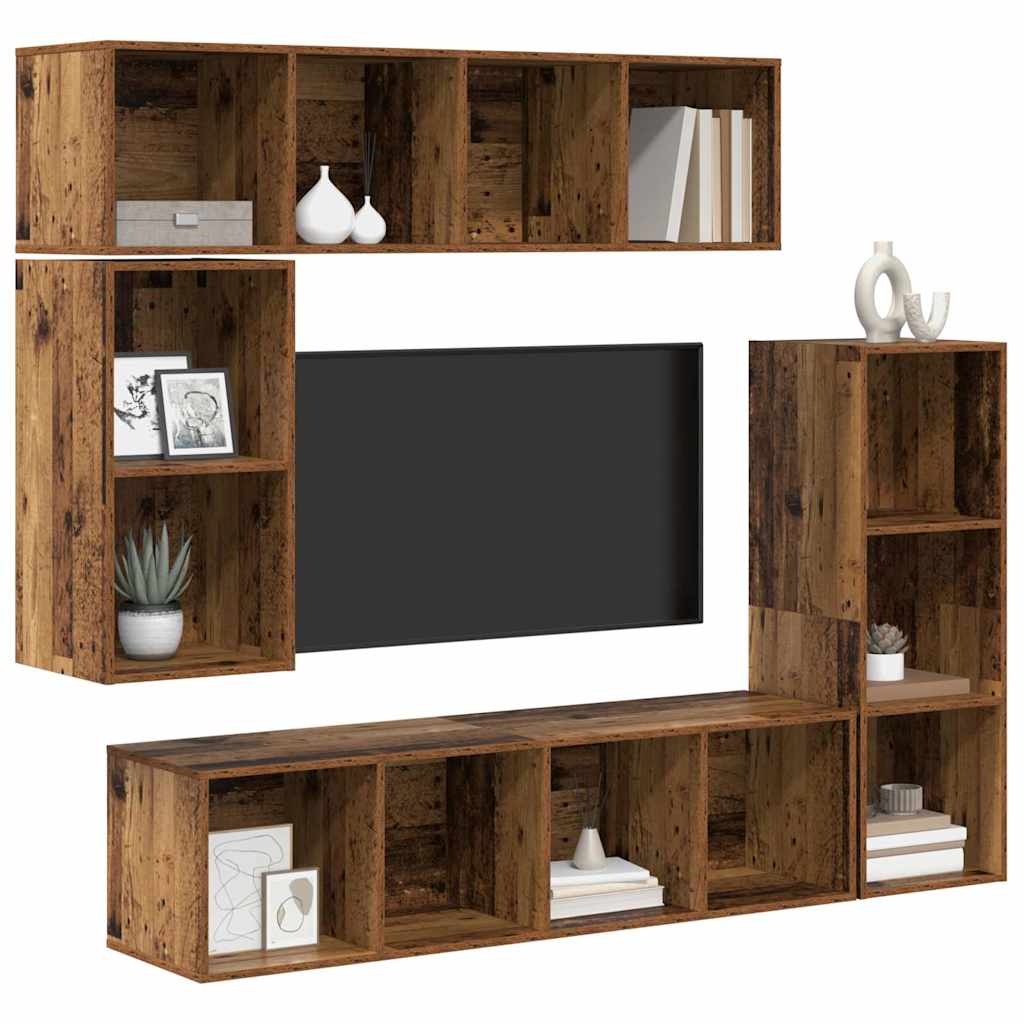 vidaXL TV-Schrankset Wandmontiert 4 pcs Altholz Holzwerkstoff