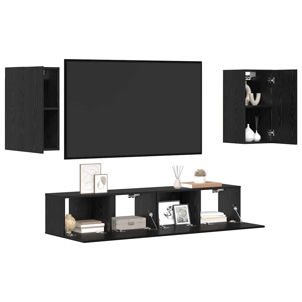 vidaXL TV-Schrankset 4 pcs Schwarz Eichen-Optik Holzwerkstoff