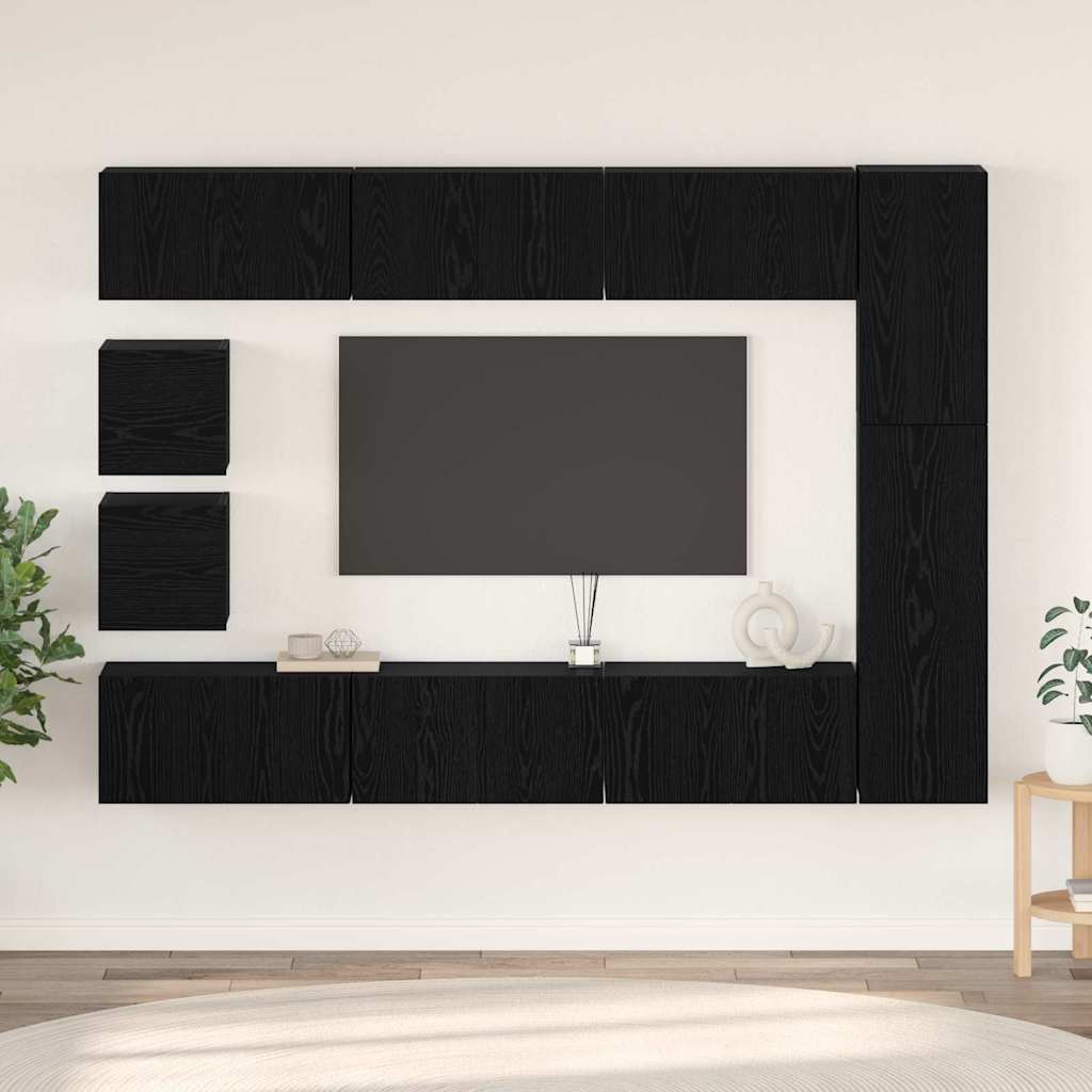 vidaXL TV-Schrankset 10 pcs Schwarz Eichen-Optik Holzwerkstoff