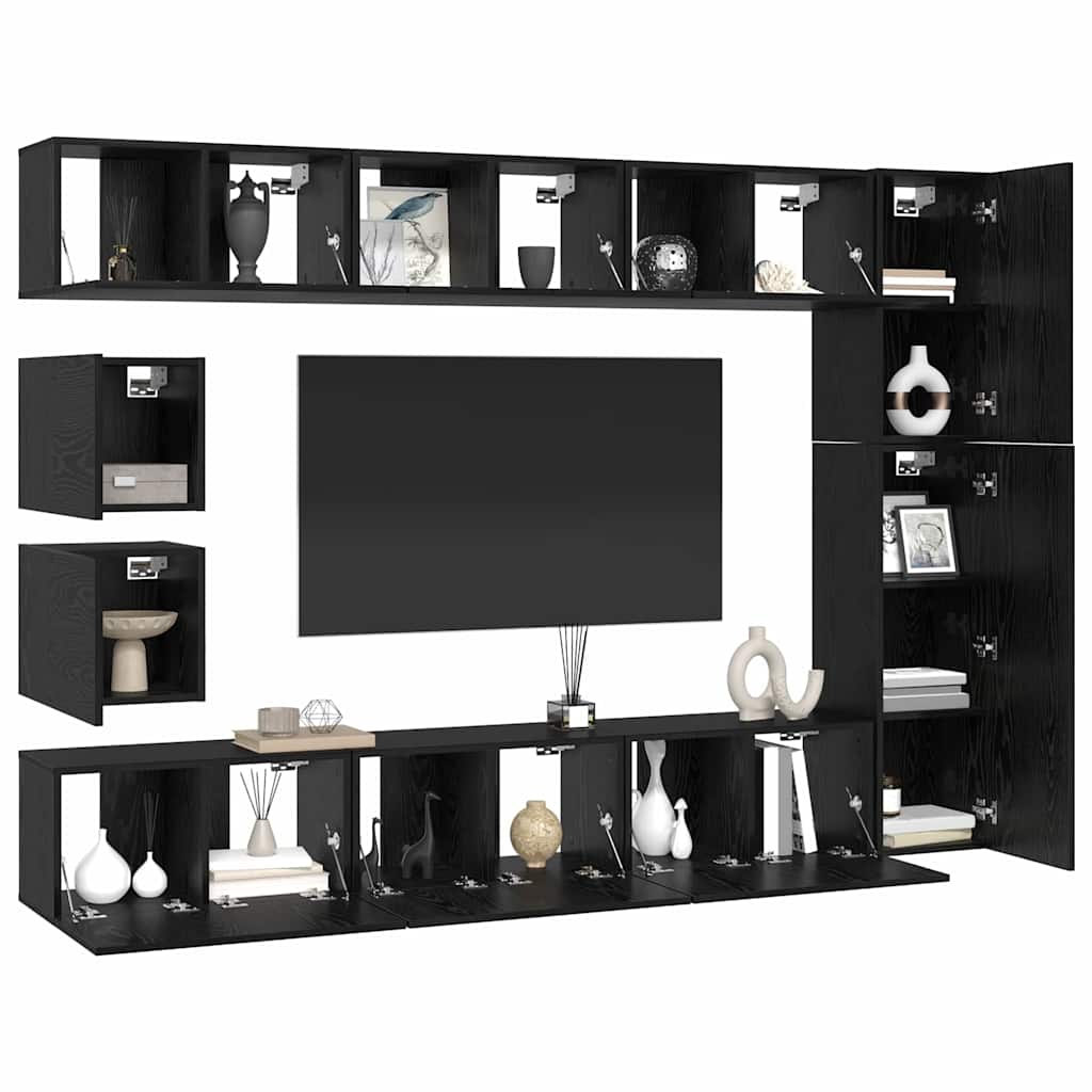 vidaXL TV-Schrankset 10 pcs Schwarz Eichen-Optik Holzwerkstoff