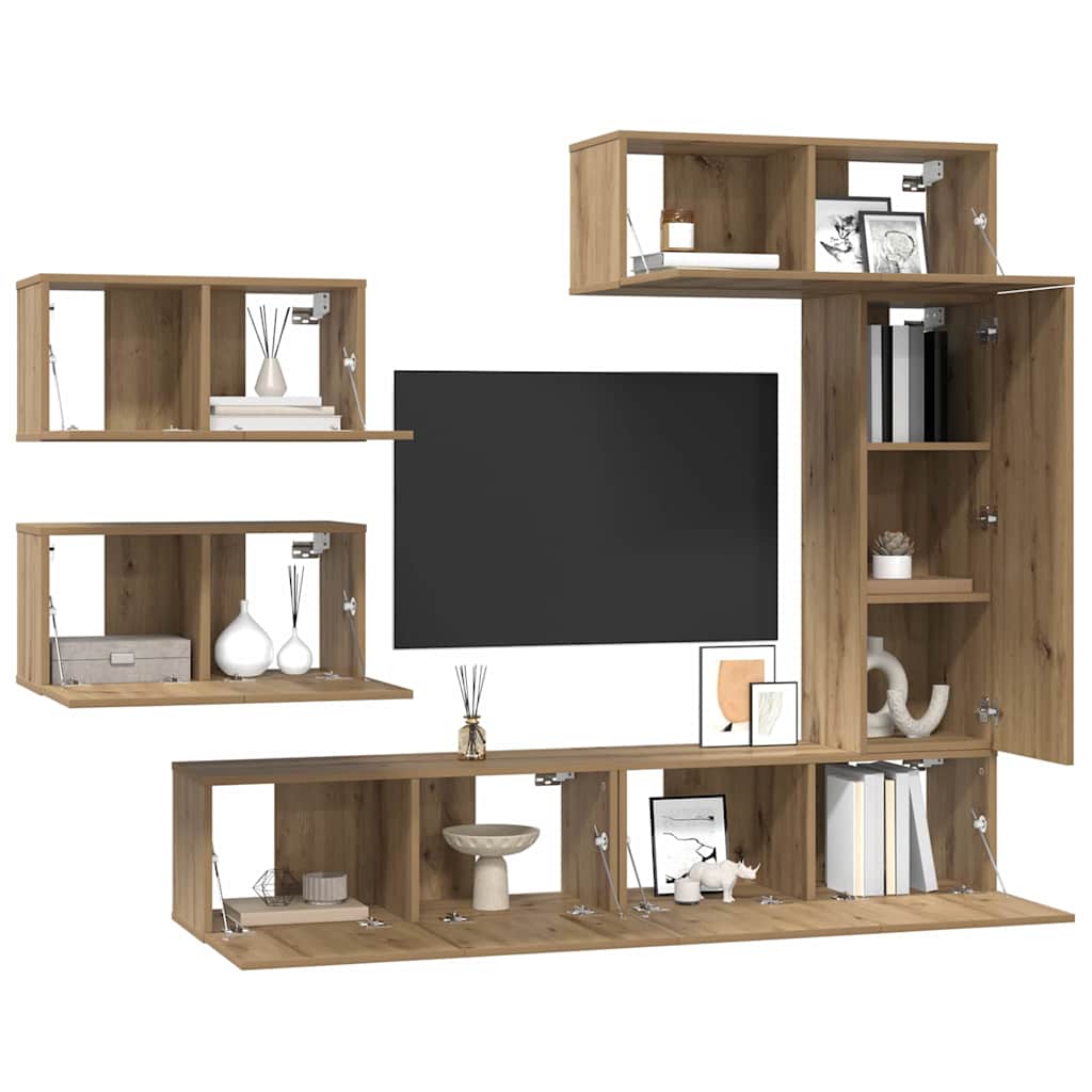 vidaXL Meuble TV mural 6 pcs Chêne artisan Bois d'ingénierie