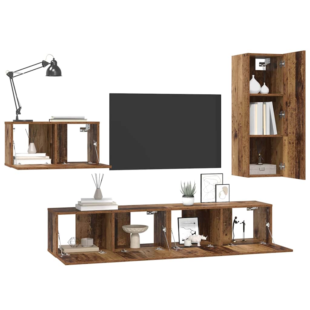 vidaXL Ensemble de meubles TV avec tiroirs 4 pcs Bois de récupération Bois d'ingénierie