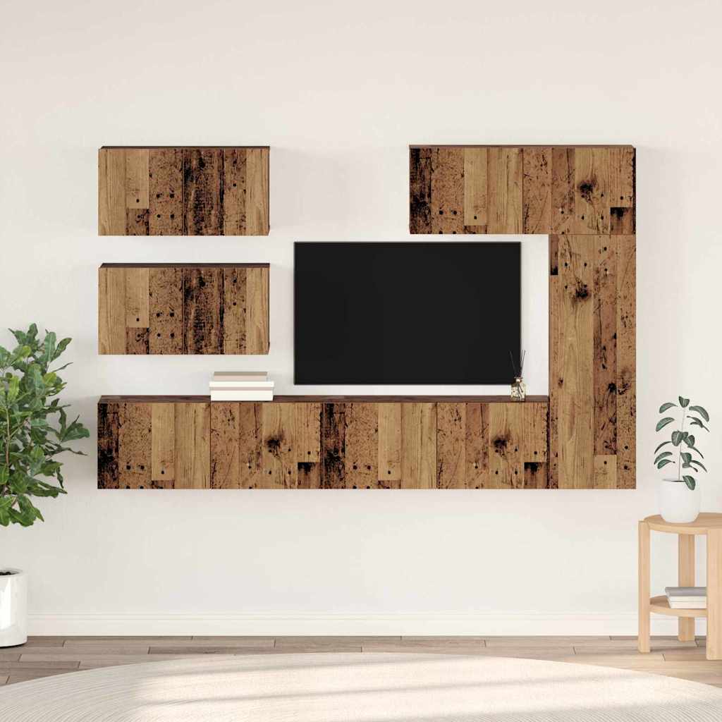 vidaXL TV-Schrankset Wandmontiert 6 pcs Altholz Holzwerkstoff