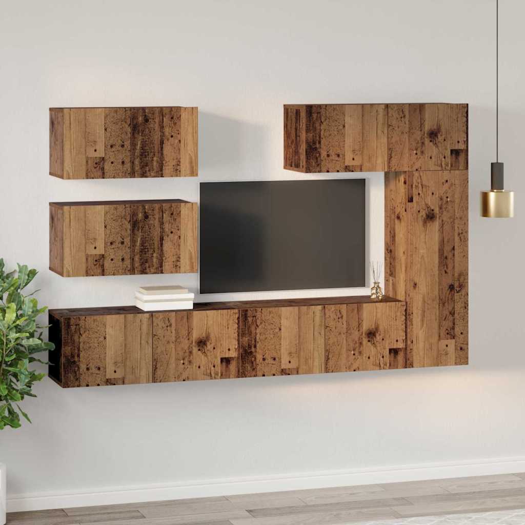 vidaXL TV-Schrankset Wandmontiert 6 pcs Altholz Holzwerkstoff