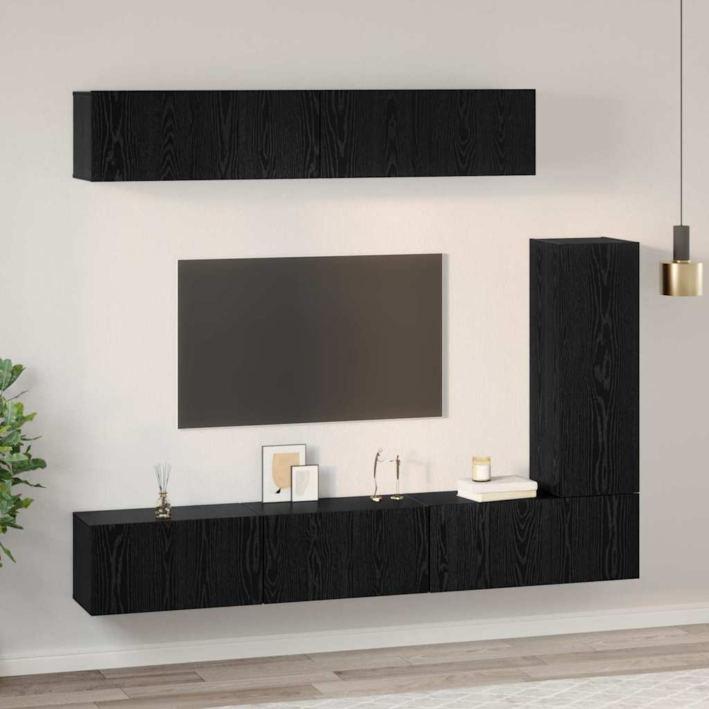 vidaXL TV-Schrankset 6 pcs Schwarz Eichen-Optik Holzwerkstoff