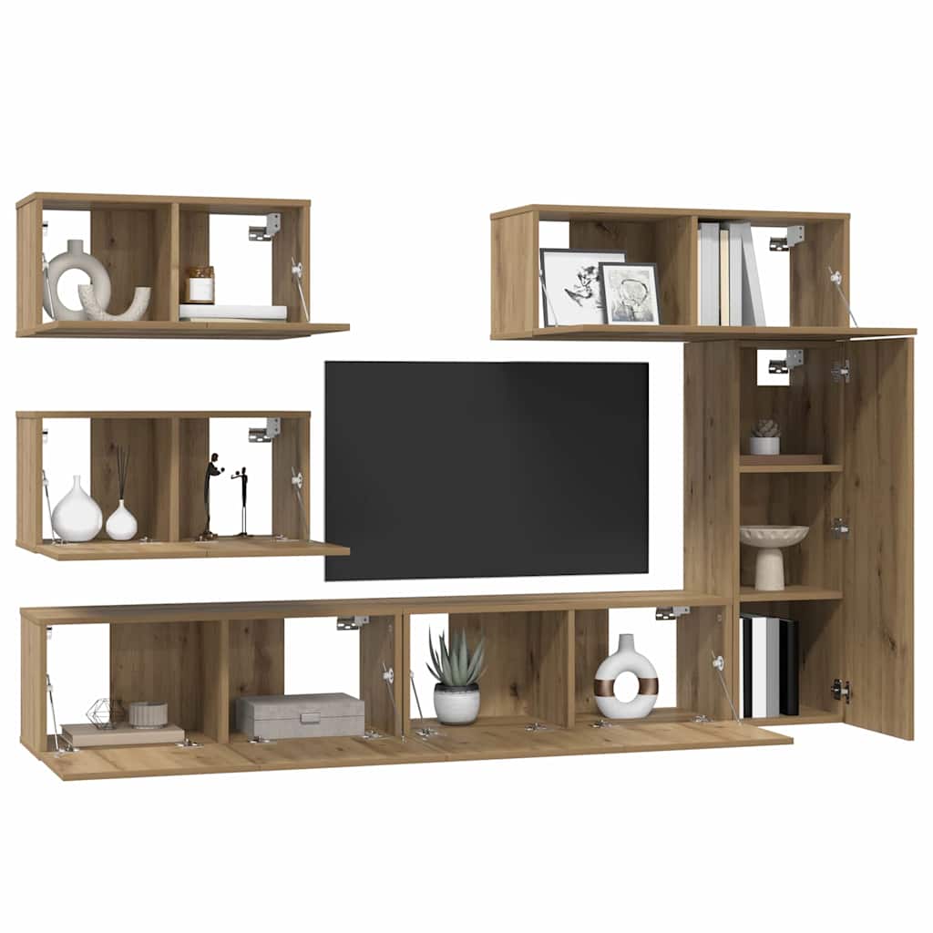 vidaXL TV-Schrankset Wandmontiert 6 pcs Artisan-Eiche Holzwerkstoff