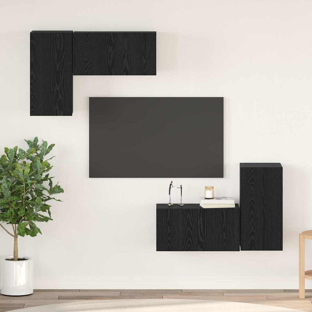 vidaXL Meuble TV mural, noir, aspect chêne, bois d'ingénierie