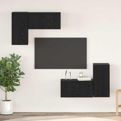 vidaXL Meuble TV mural, noir, aspect chêne, bois d'ingénierie