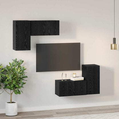 vidaXL Meuble TV mural, noir, aspect chêne, bois d'ingénierie