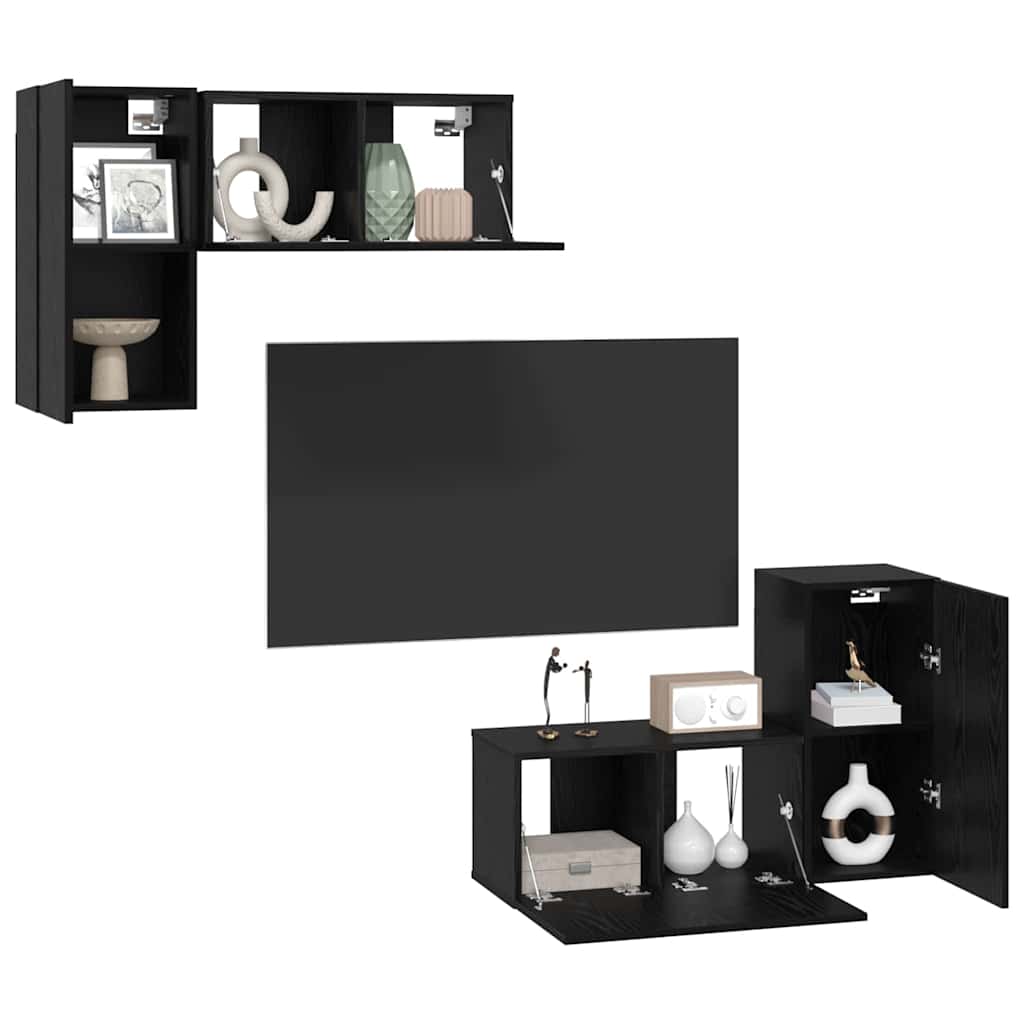 vidaXL Meuble TV mural, noir, aspect chêne, bois d'ingénierie