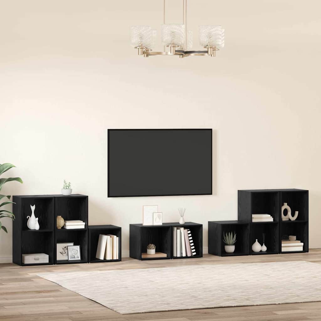 vidaXL TV-Schrank Set 8 pcs Schwarz Eichen-Optik Holzwerkstoff