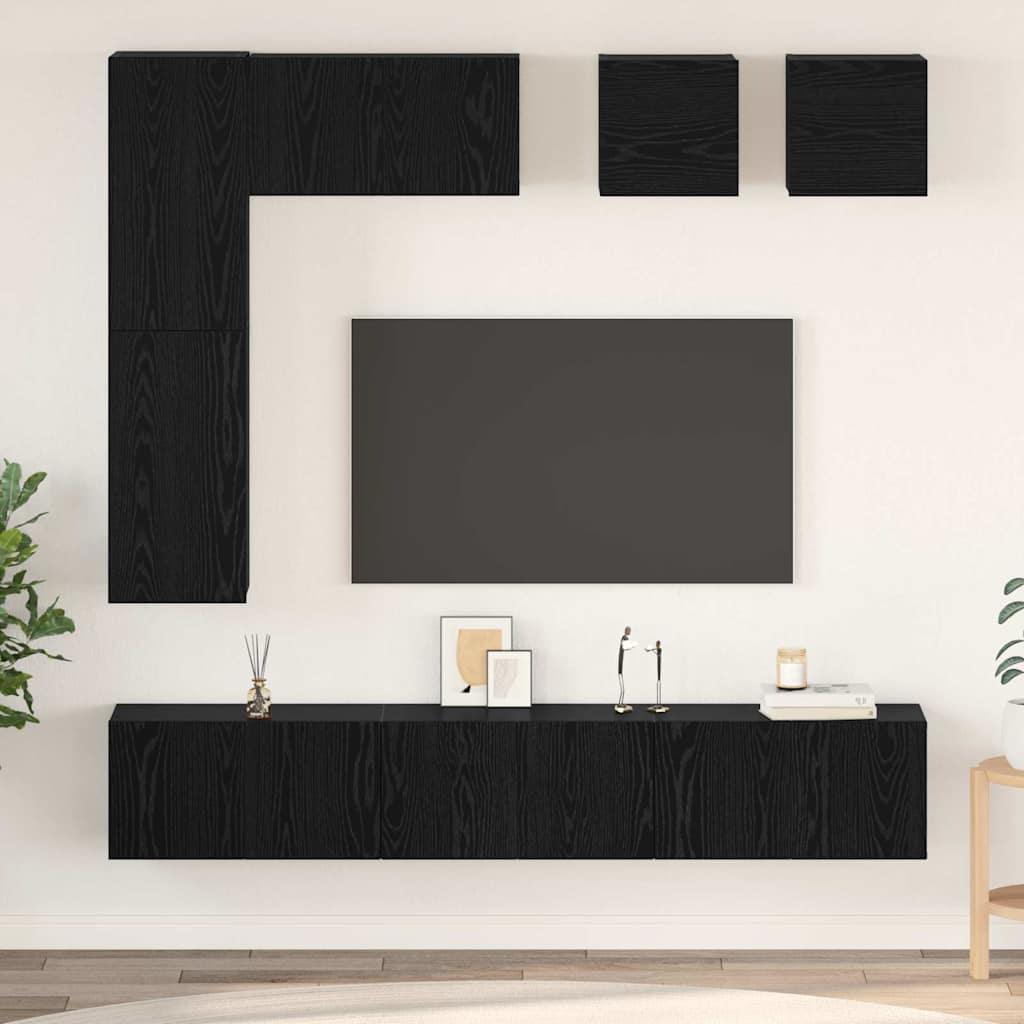 vidaXL TV-Schrankset 8 pcs Schwarz Eichen-Optik Holzwerkstoff