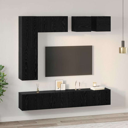 vidaXL TV-Schrankset 8 pcs Schwarz Eichen-Optik Holzwerkstoff