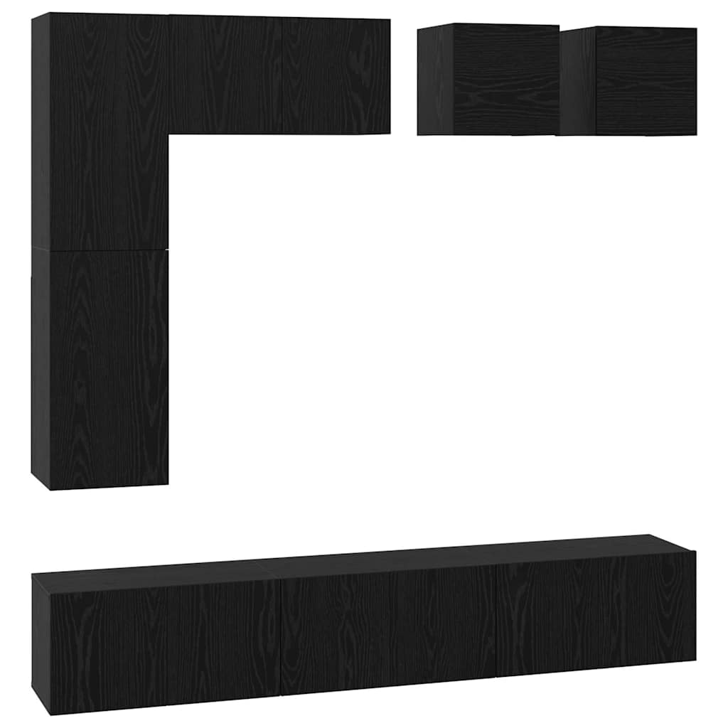 vidaXL TV-Schrankset 8 pcs Schwarz Eichen-Optik Holzwerkstoff
