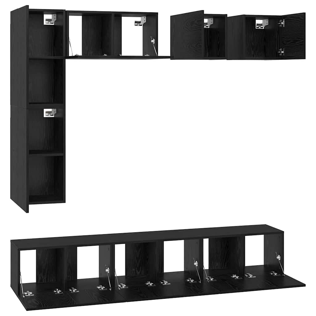 vidaXL TV-Schrankset 8 pcs Schwarz Eichen-Optik Holzwerkstoff