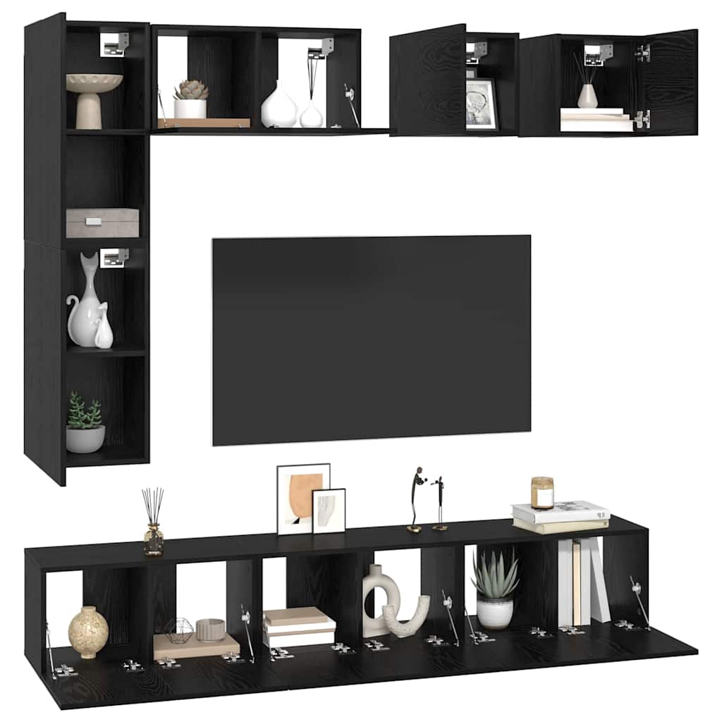 vidaXL TV-Schrankset 8 pcs Schwarz Eichen-Optik Holzwerkstoff