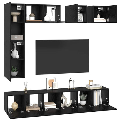 vidaXL TV-Schrankset 8 pcs Schwarz Eichen-Optik Holzwerkstoff