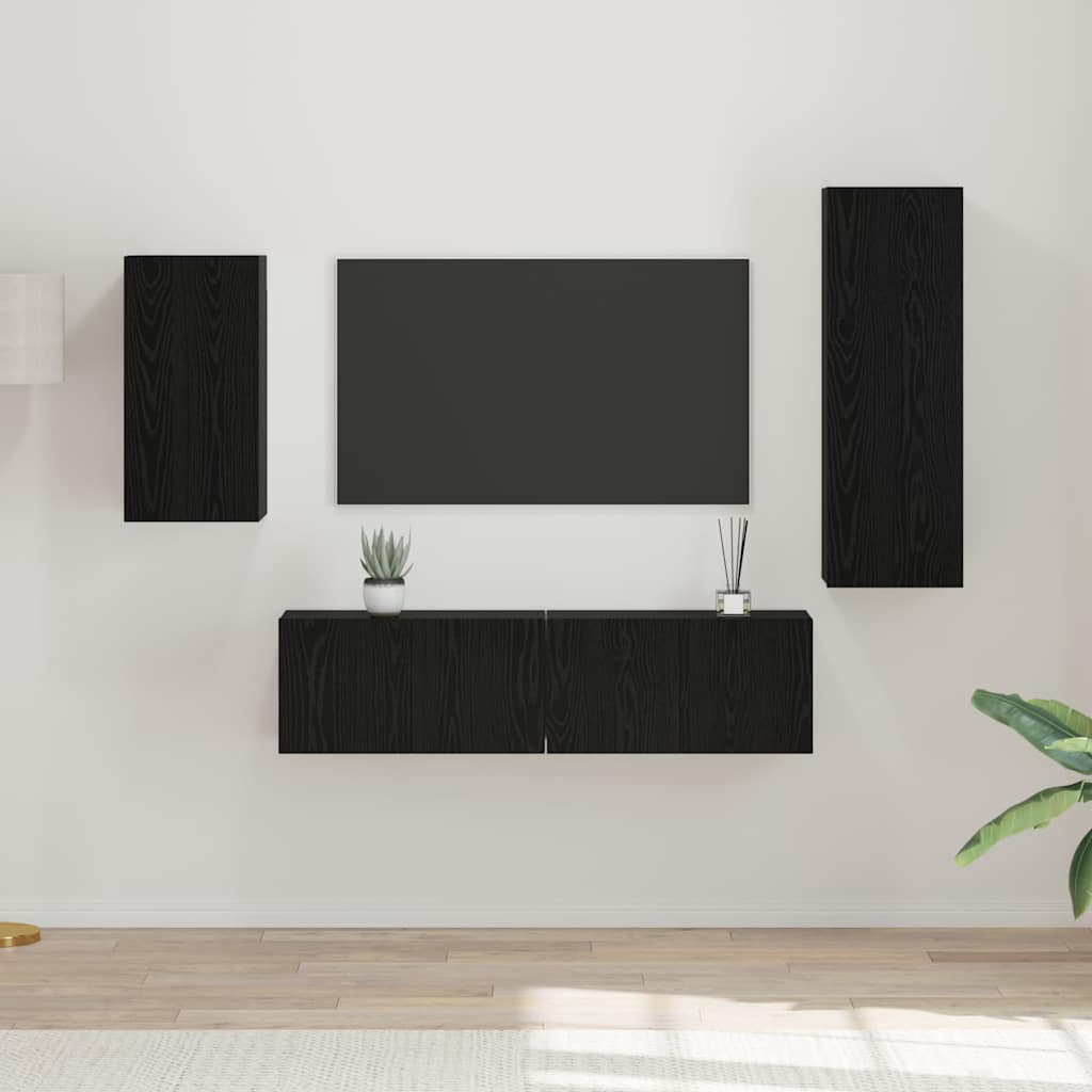vidaXL TV-Schrankset 4 pcs Schwarz Eichen-Optik Holzwerkstoff