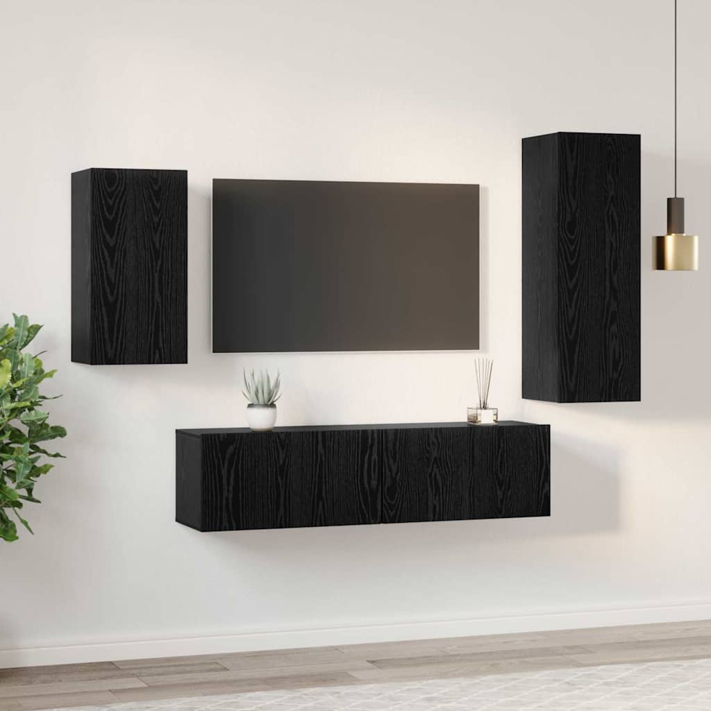 vidaXL TV-Schrankset 4 pcs Schwarz Eichen-Optik Holzwerkstoff