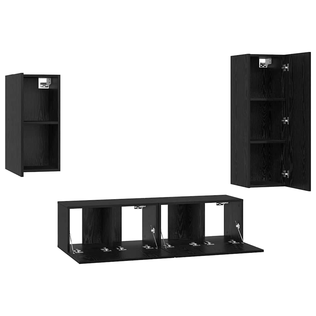 vidaXL TV-Schrankset 4 pcs Schwarz Eichen-Optik Holzwerkstoff
