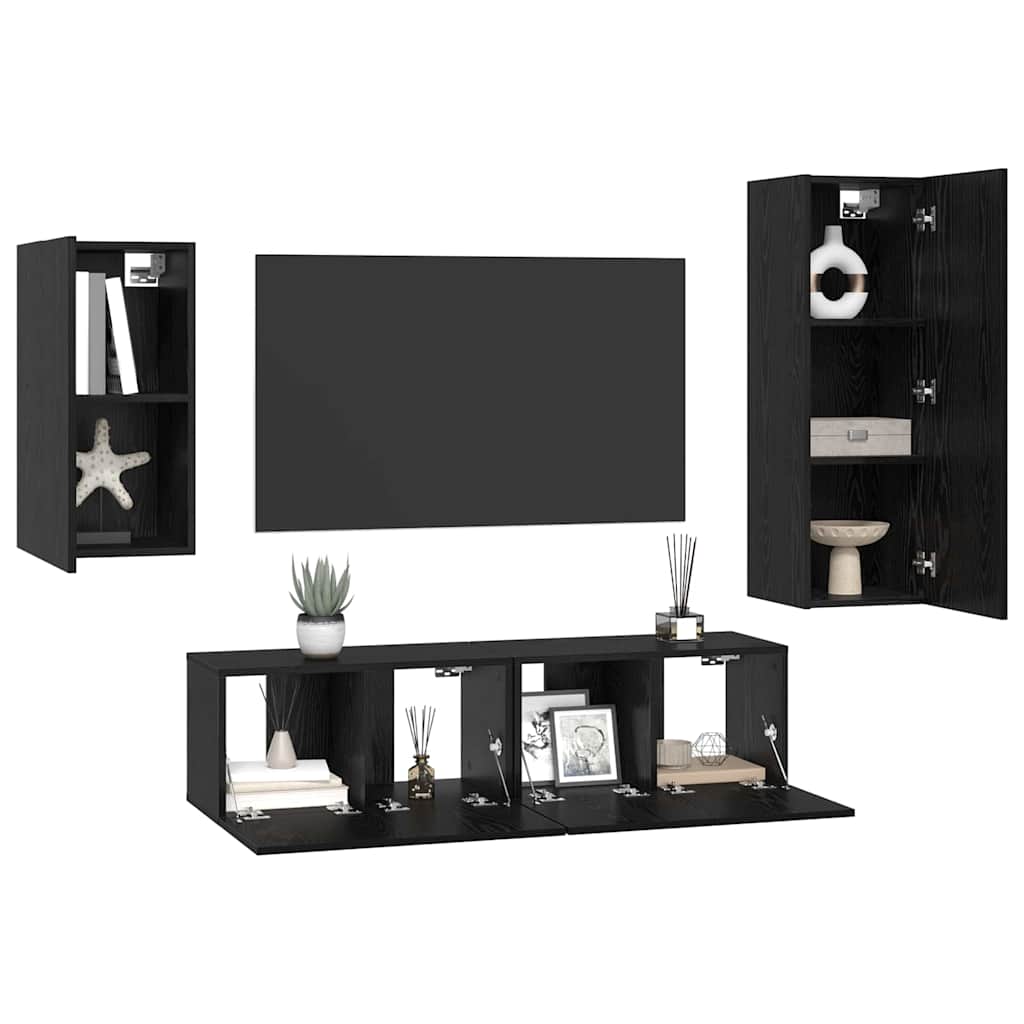 vidaXL TV-Schrankset 4 pcs Schwarz Eichen-Optik Holzwerkstoff
