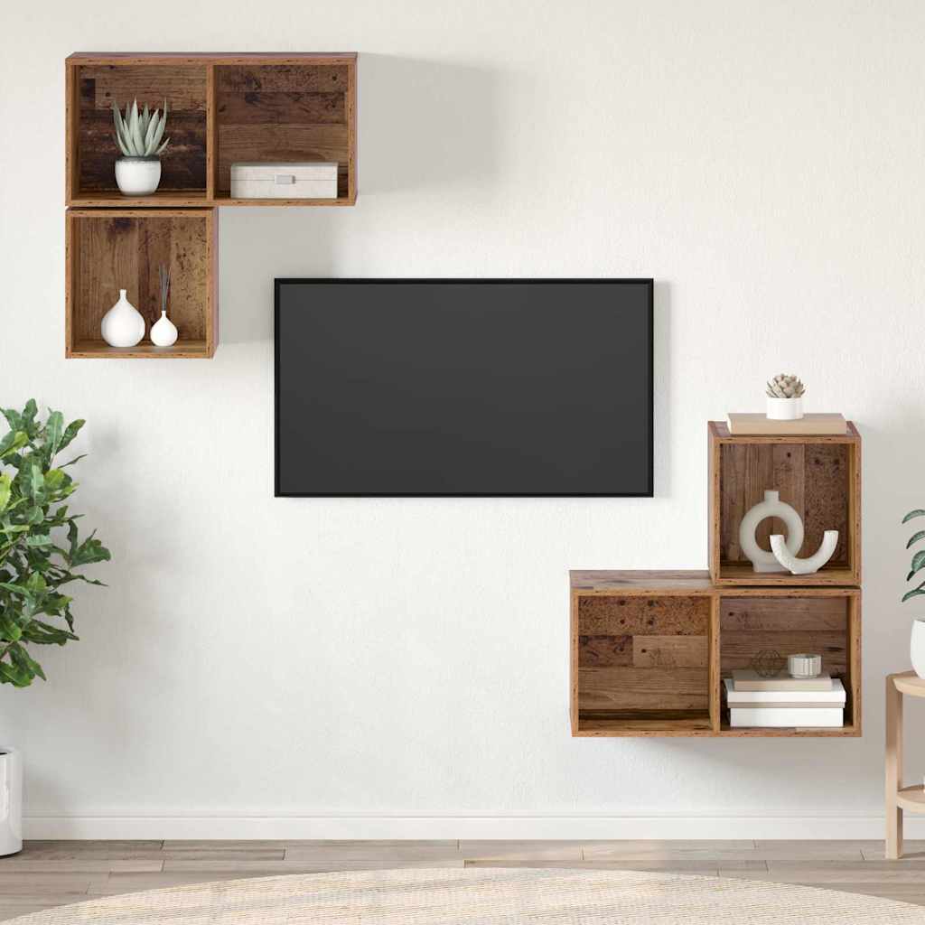 vidaXL TV-Schrankset Wandmontiert 4 pcs Altholz Holzwerkstoff