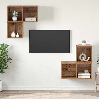 vidaXL TV-Schrankset Wandmontiert 4 pcs Altholz Holzwerkstoff