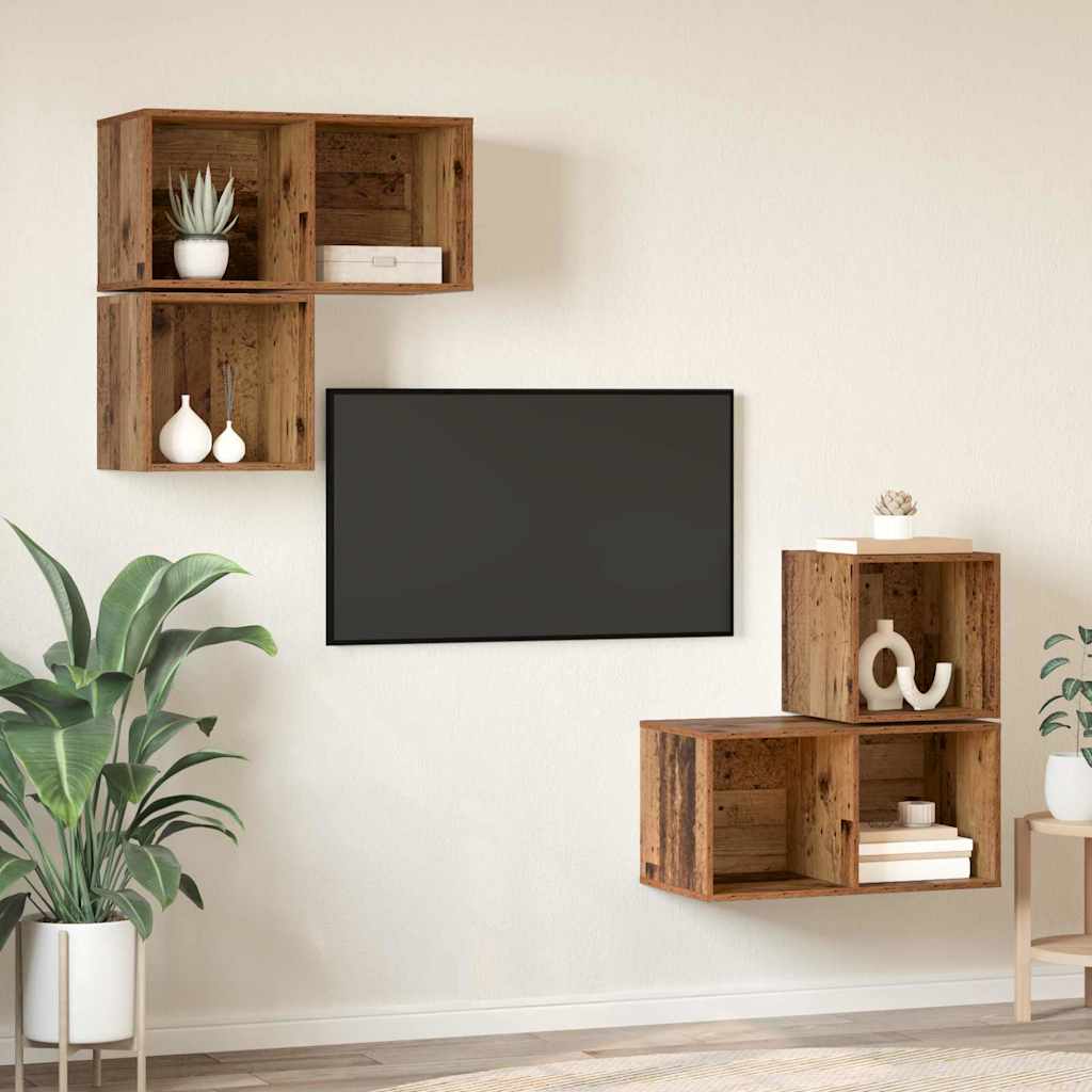 vidaXL TV-Schrankset Wandmontiert 4 pcs Altholz Holzwerkstoff